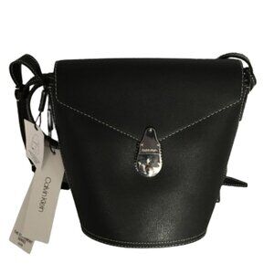 Calvin Klein Lock Leather Bucket Bag - Black/Silver